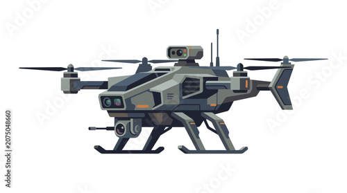 Advanced Tactical Unmanned Aerial Vehicle with Quad Rotors and High Tech Cameras