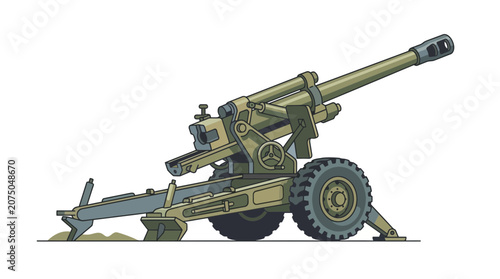 Military Heavy Artillery Howitzer Field Gun Cannon Vector Illustration