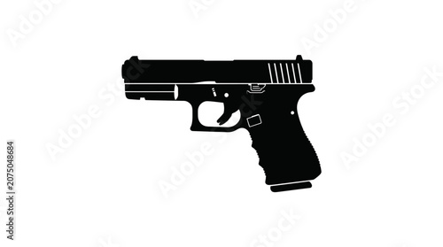 Black Silhouette of a Modern Semi-Automatic Handgun Isolated on White
