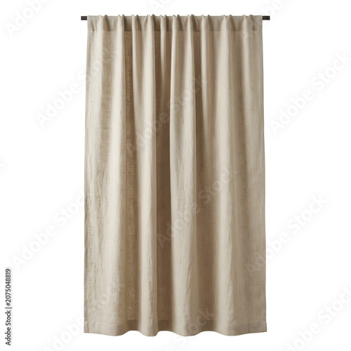 Rich Linen Window Curtain Isolated On White Solid Background, Elegant Home Textile With Soft Texture, Perfect For Interior Design, Decoration, And Lifestyle Spaces