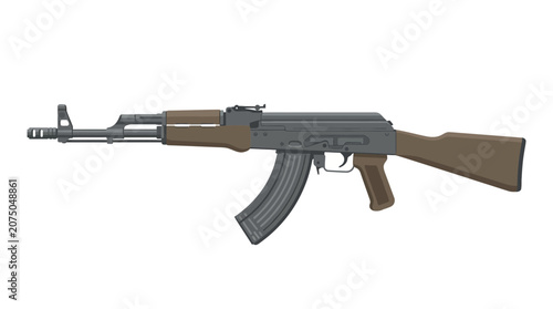 Detailed vector illustration of a modern automatic assault rifle isolated on white