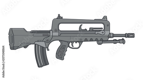 Detailed Vector Illustration of a Modern Bullpup Tactical Assault Rifle