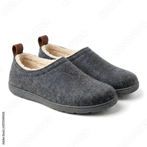 Bedroom Sturdy House Slippers Isolated On White Solid Background, Soft Comfortable Footwear With Cozy Texture, Ideal For Home Relaxation And Casual Comfort Themes
