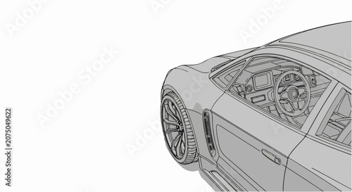 Sleek Modern Sports Car Sketch on White Background.