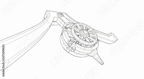 Detailed Line Art Illustration of a Drone Motor and Arm.