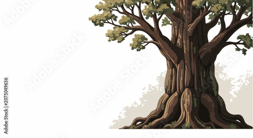 Majestic Oak Tree with Strong Roots and Lush Green Foliage.