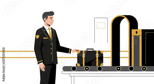 Airport Security Scanner, Luggage X-ray, Security Checkpoint, Officer Inspecting Bag