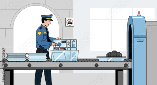 Airport Security Screening - Bag Inspection and Scanner.