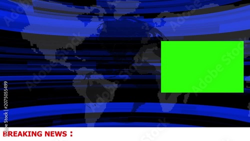 Breaking News TV Broadcast Background with Green Screen Placeholder and World Map Animation,TV News Broadcast Intro with Chroma Key Screen,Modern Breaking News Intro Background for TV