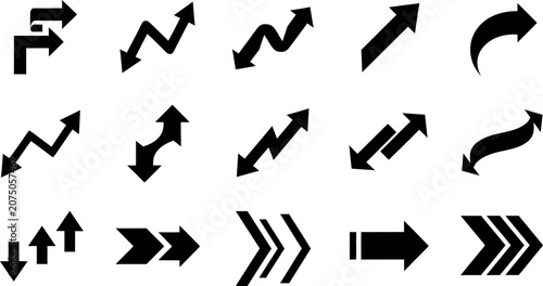 Vector illustration featuring various black arrow icons and line art symbols for navigation and design projects.