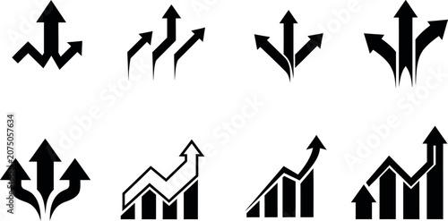 Vector Illustration of Upward and Downward Arrows with Graphs and Charts for Data Analysis