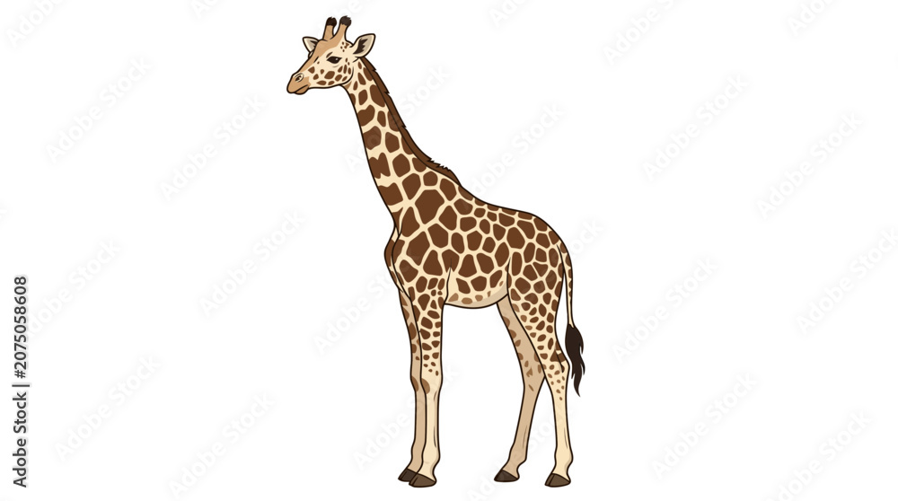 Obraz premium An illustration of a giraffe standing alone in a neutral background, looking calm.