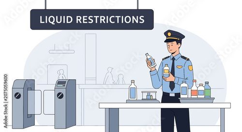 Airport Security Officer Inspecting Liquids at Checkpoint