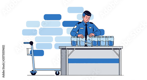 Airport Security Officer Inspecting Liquids at Checkpoint