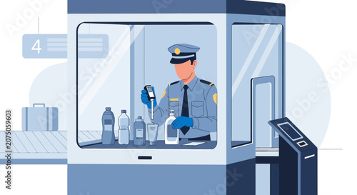 Airport Security Officer Inspecting Liquids at Checkpoint