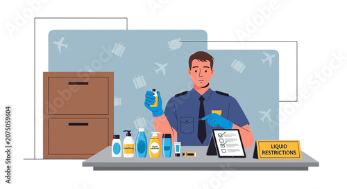 Airport Security Officer Inspecting Liquids at Checkpoint