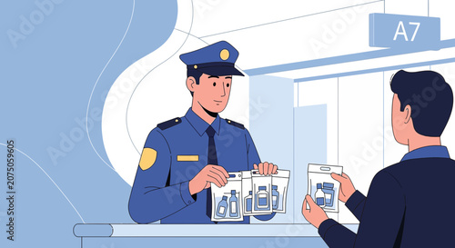 Airport Security Officer Inspecting Liquids at Checkpoint