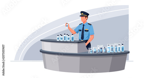 Airport Security Officer Inspecting Liquids at Checkpoint