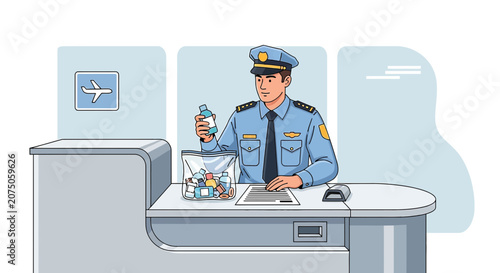 Airport Security Officer Inspecting Liquids at Checkpoint