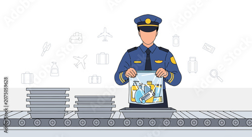 Airport Security Officer Inspecting Liquids Bag at Checkpoint