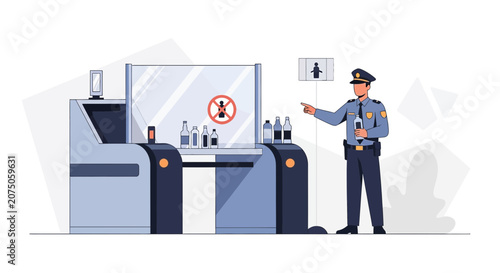 Airport Security Officer Inspecting Liquids at Scanner