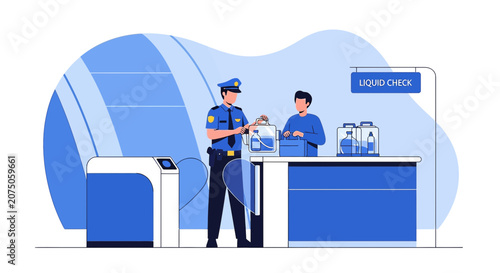 Airport Security Officer Checks Passenger's Liquids at Liquid Check Point