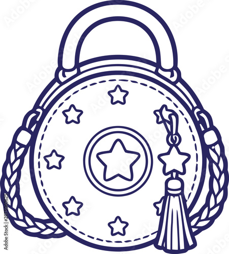 Aesthetic circular purse outline illustration isolated.