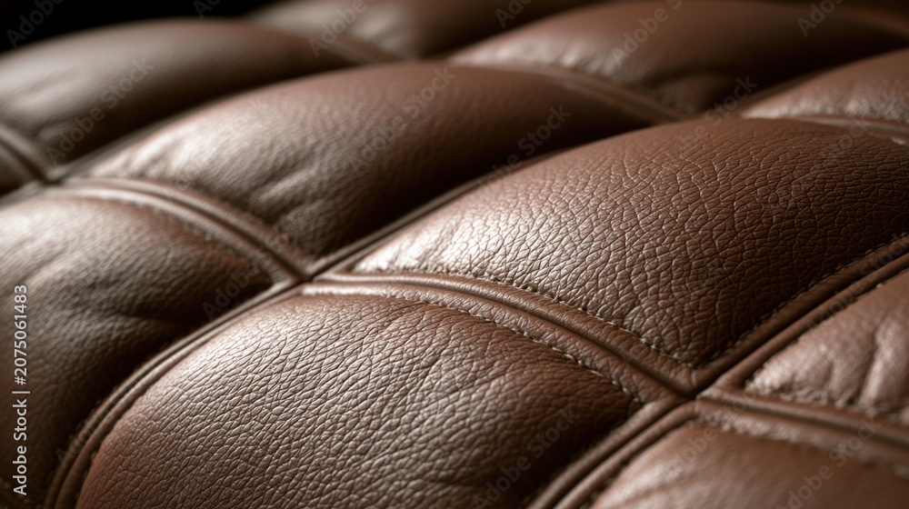 Fototapeta premium Luxury Leather Texture: Close-up shot of rich, brown tufted leather showcasing its intricate details and premium quality. A tactile material offering comfort and elegance.