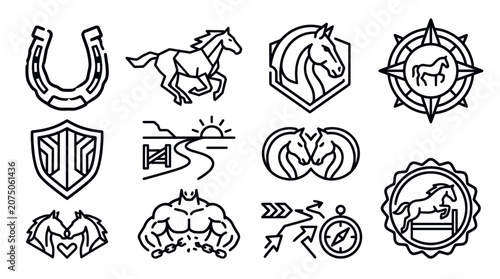Tableau sur toile Horse Riding and Equestrian Sport Outline Icon Collection