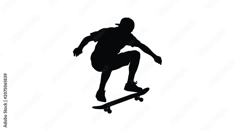 Fototapeta premium Skateboarder In Motion Black Silhouette skater boarding