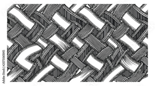Fotografía Vintage hand-drawn wicker weave pattern, monochrome woodcut style basketwork tex