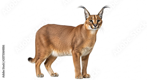 Realistic Caracal Wild Cat Isolated on White Background with Distinctive Ear Tufts