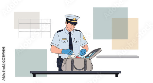 Security Officer Inspecting Luggage at Border Control - Illustration