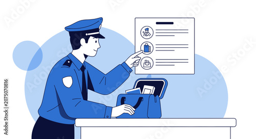 Security Officer Inspecting Luggage at Border Control Checkpoint