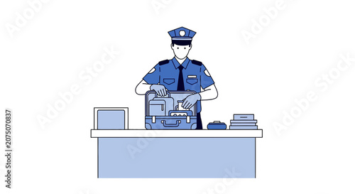Security Officer Inspecting Luggage at Checkpoint | Flat Illustration