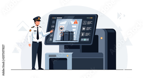 Security guard operating scanning equipment at airport