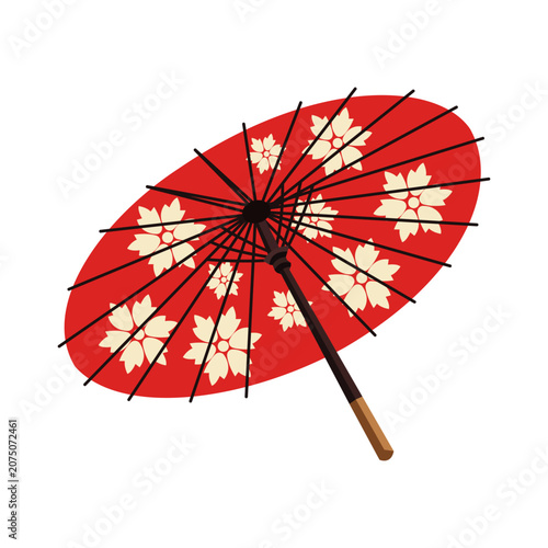 Decorative Japanese Wagasa Umbrella With Traditional Floral Pattern Illustration