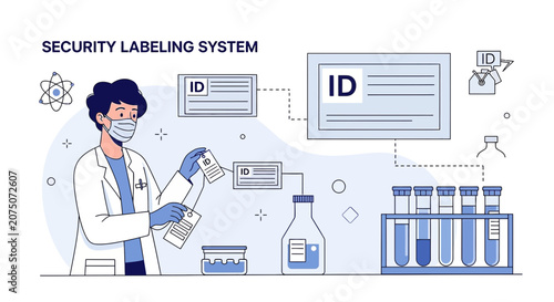 Scientist with ID Card and Security Labeling System in Lab
