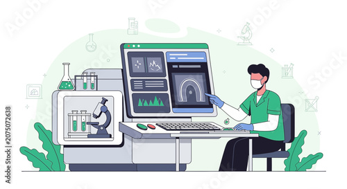 Scientist with medical equipment, research, analysis, laboratory work, modern technology