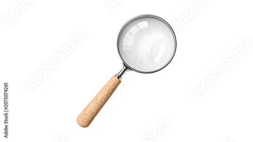 Konstfotografi Realistic Magnifying Glass with Wooden Handle Isolated on Black Background
