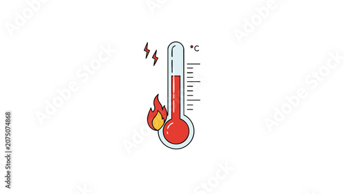 Hot Weather Thermometer Icon with Flame and Lightning Bolts