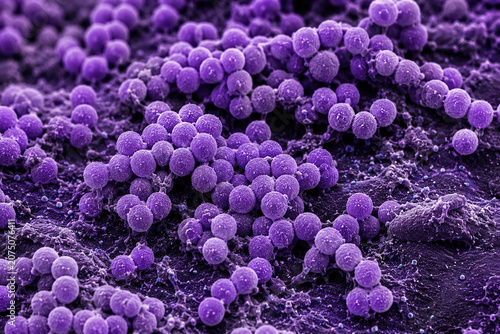 Close-up View of Staphylococcal Bacteria Under Microscope