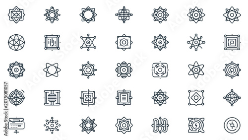 Quantum Computing Thin Line Vector Icon Set with Qubits Quantum Gates and Advanced Computing Concepts
