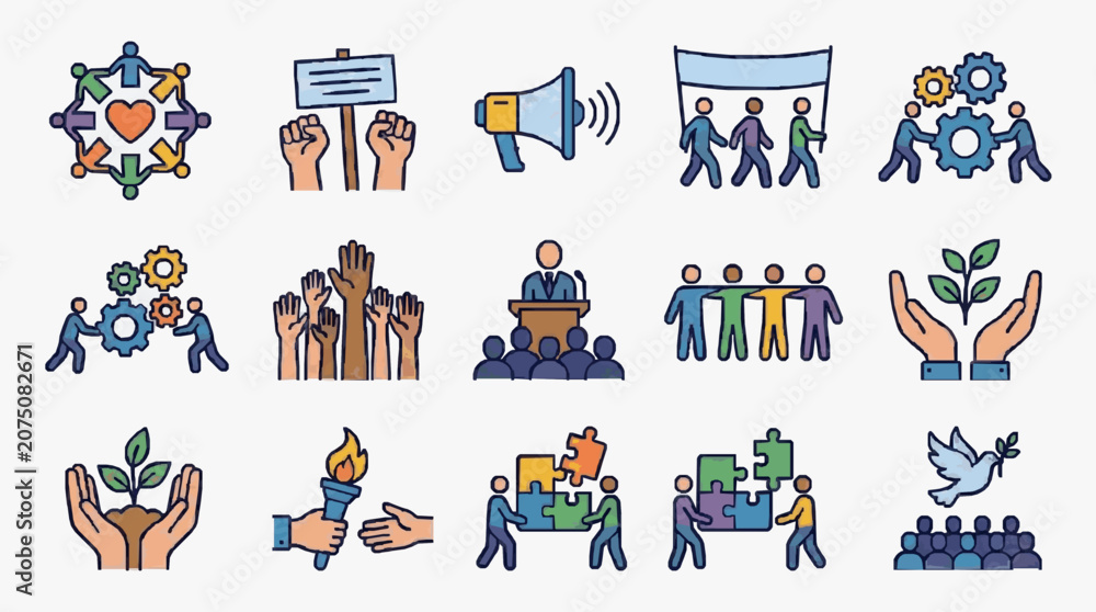 Fototapeta premium Collective Social Activism Icons.