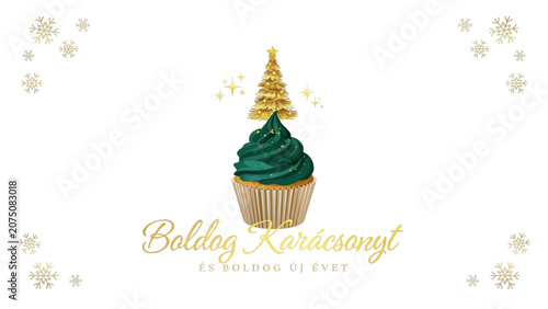 Christmas tree with golden ornament and festive snowflake background Vector
