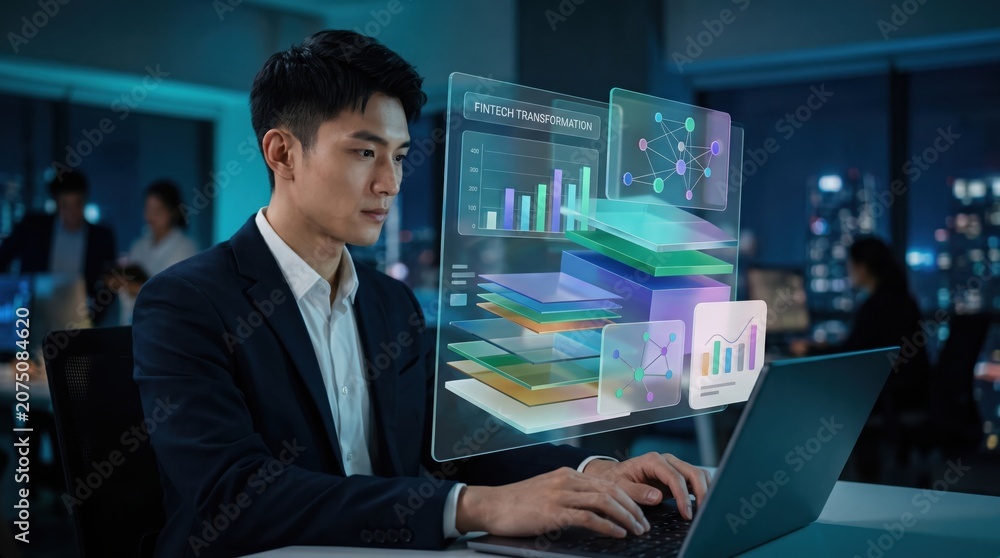 Fototapeta premium Digital Transformation - Fintech Transformation Review by Corporate Professional