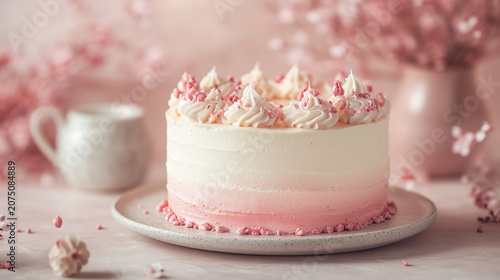 Elegant Naked Wedding Cake Decorated with Pink Roses and Fresh Flowers