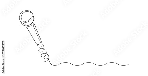 Cuadro en lienzo Continuous line drawing of microphone with winding cord microphone continuous br