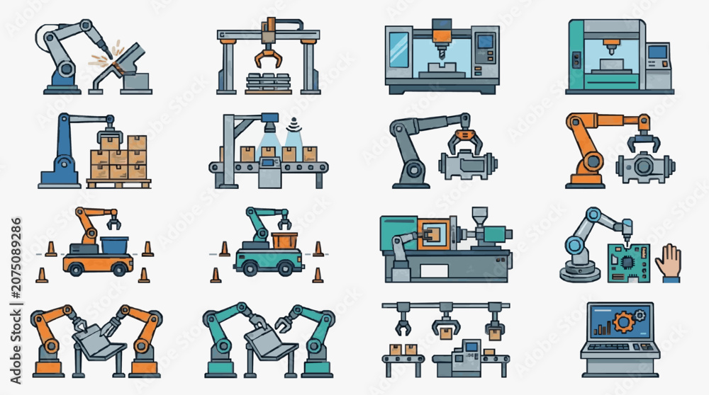 Fototapeta premium Industrial Machinery Lineup Illustration.