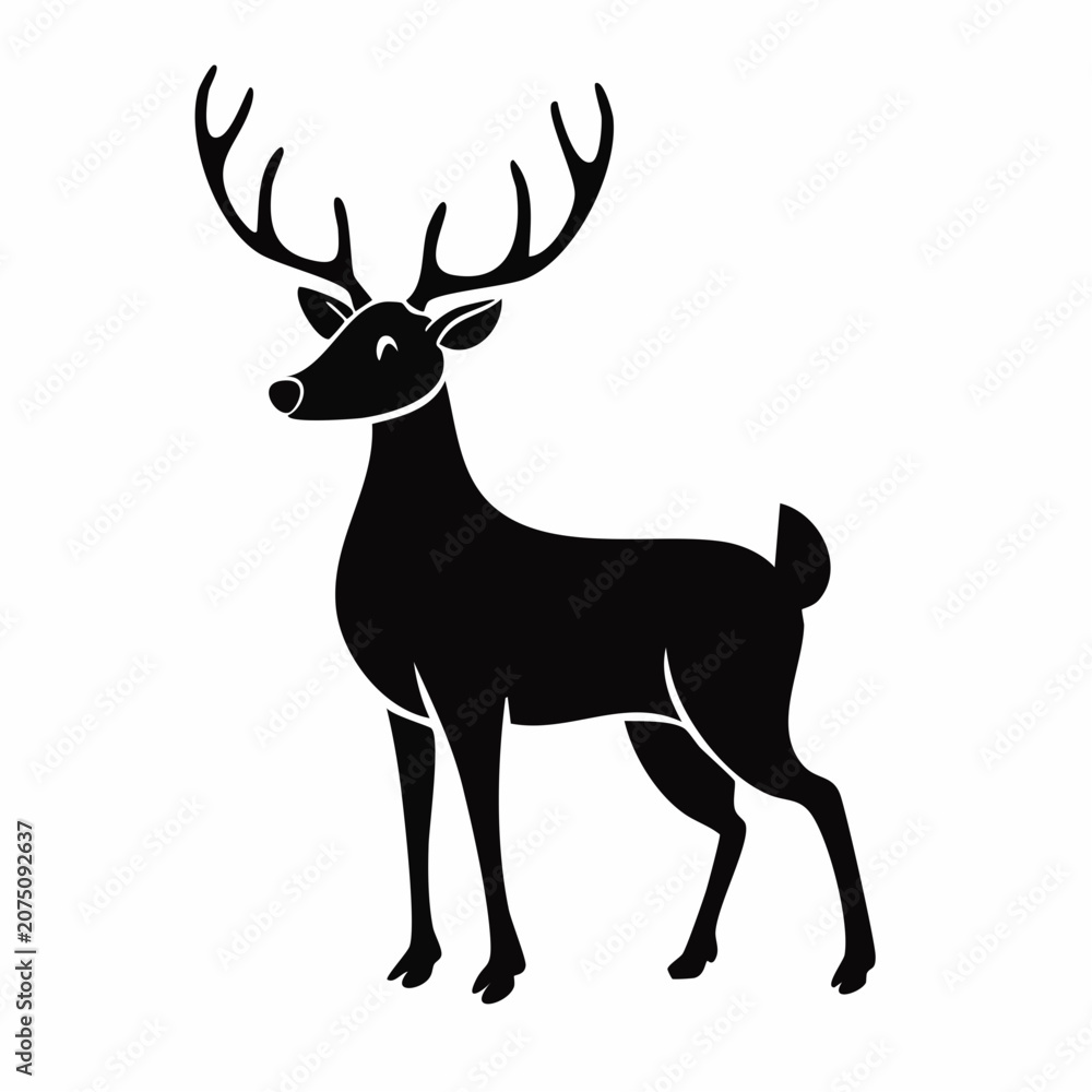 Obraz premium Black silhouette of a standing deer with large antlers.